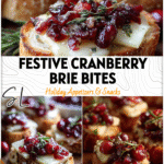 Golden sourdough crostini topped with melted brie and cranberry sauce as Savory Christmas Party Snack.